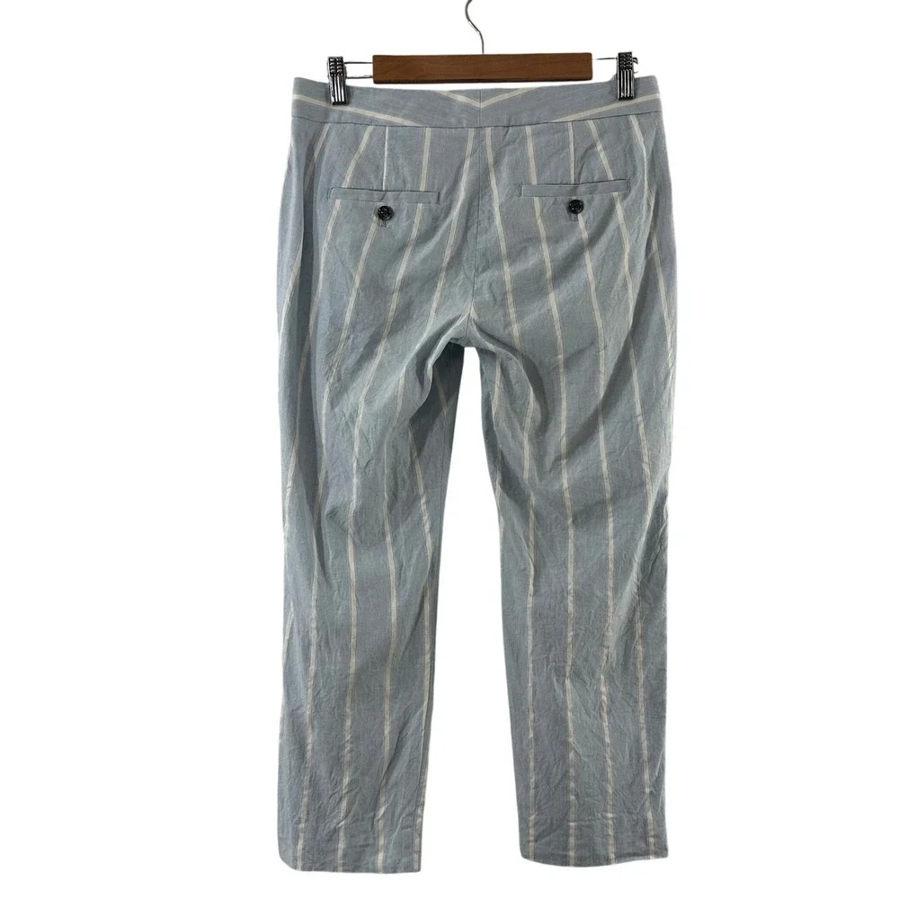Banana Republic Avery Petite 4 Striped Linen Cotton Ankle Pants Light Blue White